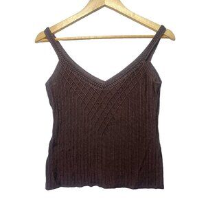 White House Black Market Women Brown Ribbed Sleeveless Knit Cami Tank Top XS